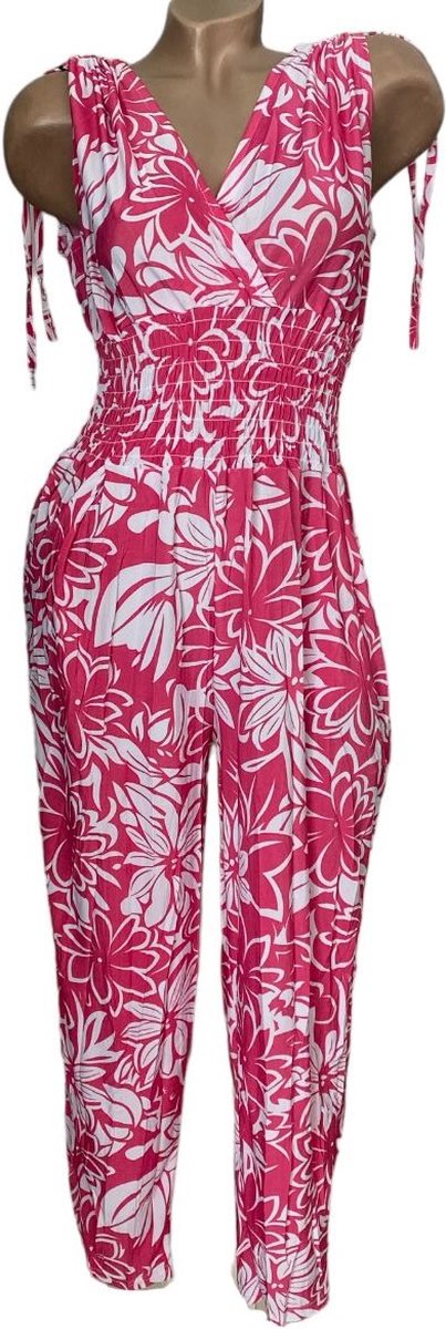 Dames jumpsuit met print XL/XXL (40-44) roze/wit