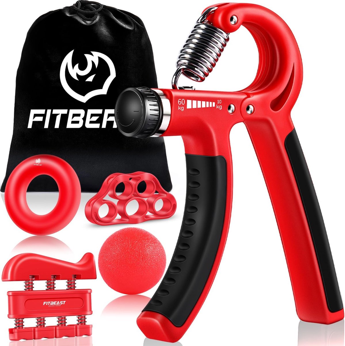 Handtrainer, vingertrainer, gripkrachttrainer, trainingsset - 5-pack, verstelbare grip trainer, vingertrainingsapparaat, polstrainer, trainingsring & stressverminderende greepbal