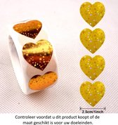 Rol met 500 Goudkleurige Hartjes stickers met kleine sterretjes er in - 2.5 cm diameter - Heart - Hearts - Love - Liefde - Valentijnsdag - Cupido Compliment - Toets - Docent - Leraar - Meester - Juf - School - Studie - Beloningsstickers - Decoratie -