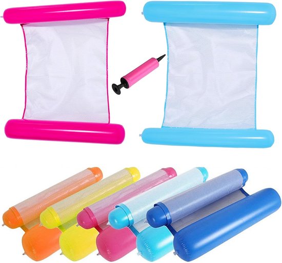 CYFIE Waterhangmat – 2 Stuks – 130 X 70 Cm – Draagkracht 110 Kg – Opblaasbaar Met 2 Pompen – 4-in-1: Hangmat, Ligstoel, Drifter En Sportzadel – Zilveren Glitters