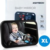 Autospiegel Baby XL - Breed zicht - Verstelbare Spiegel - Achteruitkijkspiegel - Veiligheidsspiegel - Baby en Kids - 17 x 25 cm - 360 graden draaibaar - Zwart - KIDTECH