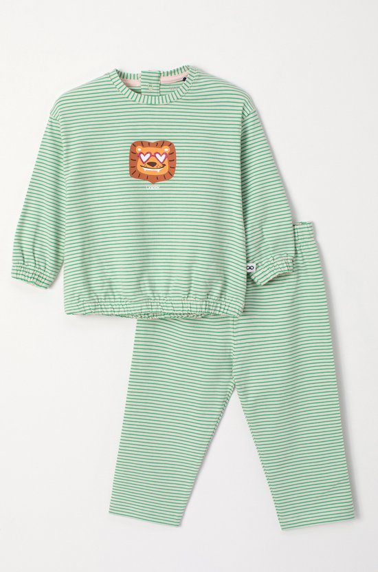 Woody pyjama baby meisjes - lichtroze/groen gestreept - leeuw - 241-10-PZB-Z/912 - maat 56