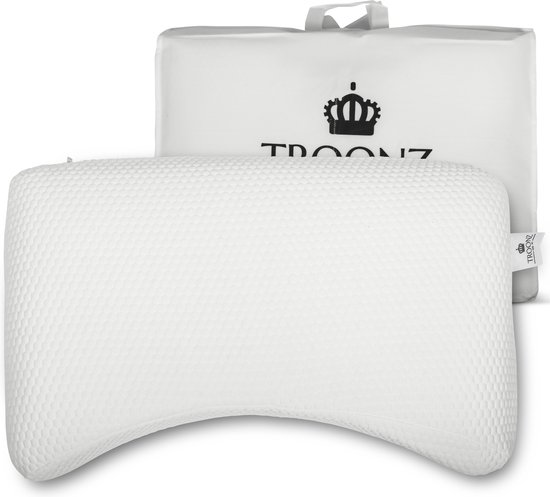Troonz SleepWave Two - Oreiller Luxe en mousse à mémoire de forme de haute qualité - Confort de sommeil Medium pour un soutien ergonomique et un Siècle des Lumières des douleurs cervicales - Housse lavable - Dimensions 60x70 cm