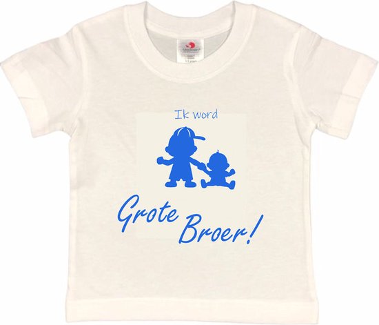 Shirt Aankondiging zwangerschap Ik word grote broer 2.0 | korte mouw | Wit/blauw | maat 122/128 zwangerschap aankondiging bekendmaking Baby big bro brother