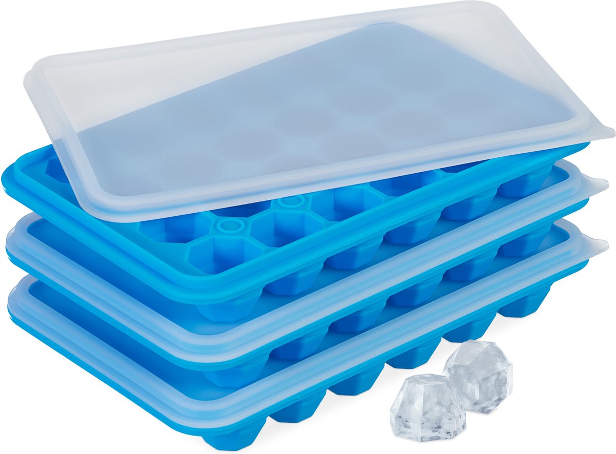 Ijblokjesvorm set van 3 diamant vorm - 24 ijsklontjes per vorm - Blauw/transparant
