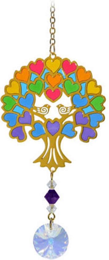 Suncatcher/Zonvanger/Zonnevanger -Levensboom Regenboog - Crystal Dreams - Handgemaakt - 20mm Kristal - L20cm
