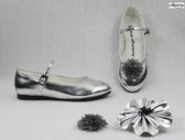 Ballerina's-bruidschoen meisje-prinsessen schoen-schoen zilver glossy-glamour-platte schoen-dans schoen-verkleedschoen-gespschoen kind (mt 32)