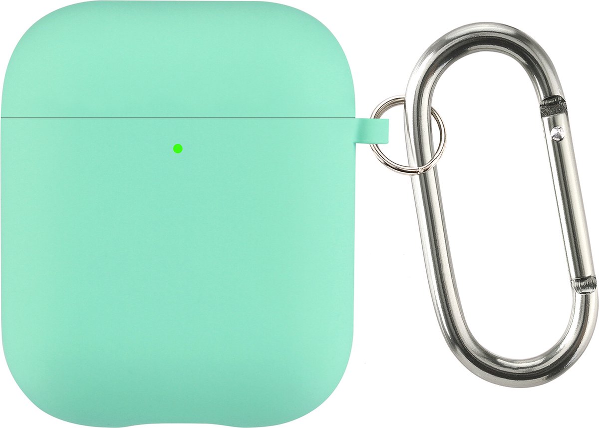 AirPods 1 en 2 Hoesje – Siliconen Case met Clip – Schokbestendig – Geschikt voor Draadloos Opladen – Mint Groen
