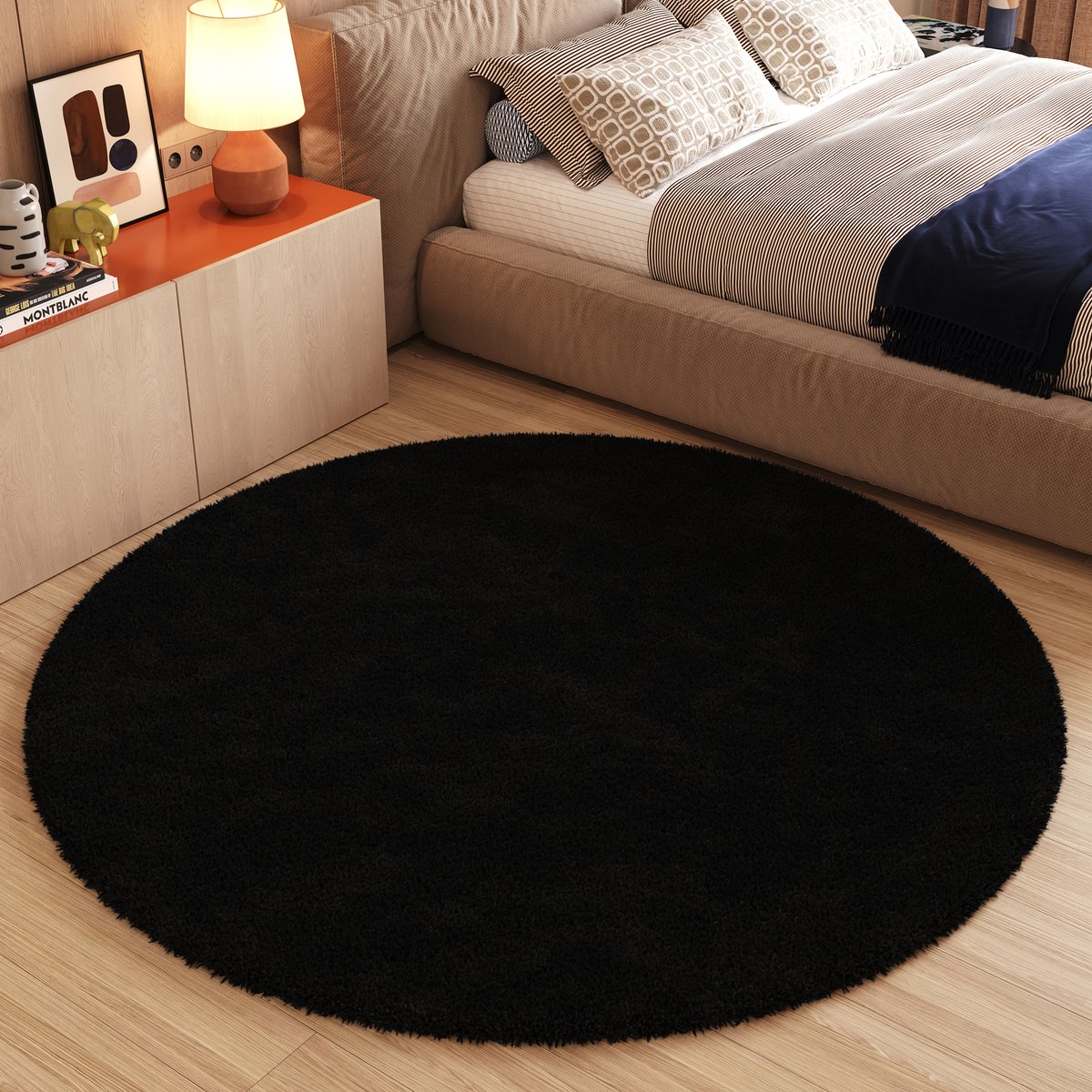 Tapiso Essence Vloerkleed Zwart Hoogpolig Shaggy Woonkamer Tapijt Maat- 200x200