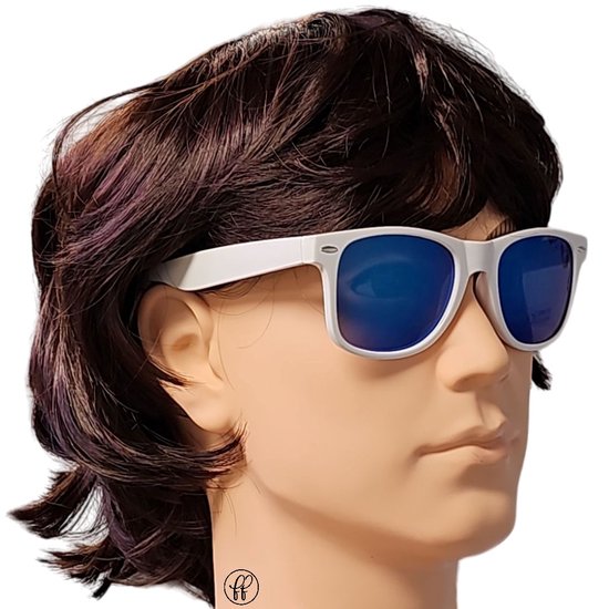Fako Sunglasses® - Heren Zonnebril - Dames Zonnebril - Classic - UV400 - Wit Frame - Blauw Spiegel van Fako Sunglasses® — afbeelding 4