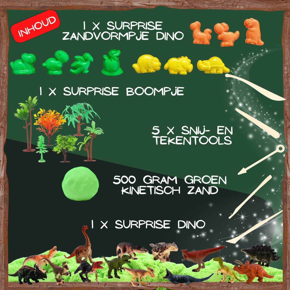 Sand Mania® kinetisch zand - Dino editie - 500 G Groen – Sensorisch Speelzand met Vormpjes — afbeelding 4