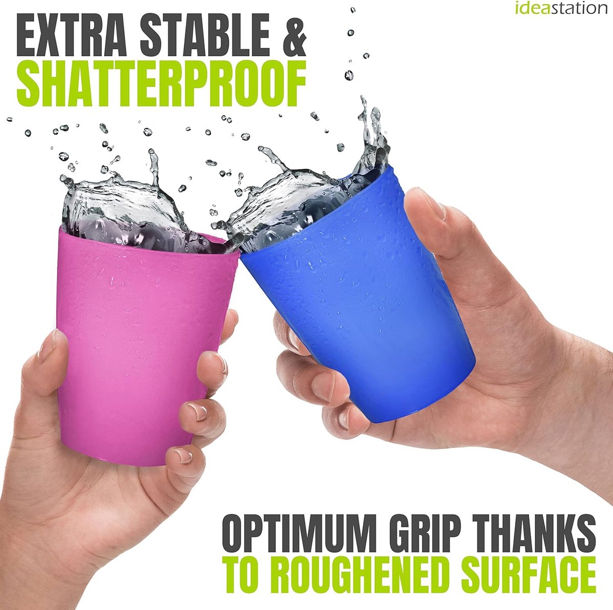 NEO plastic bekers 12 x 250 ml - gekleurd - party cups - camping drinkbekers