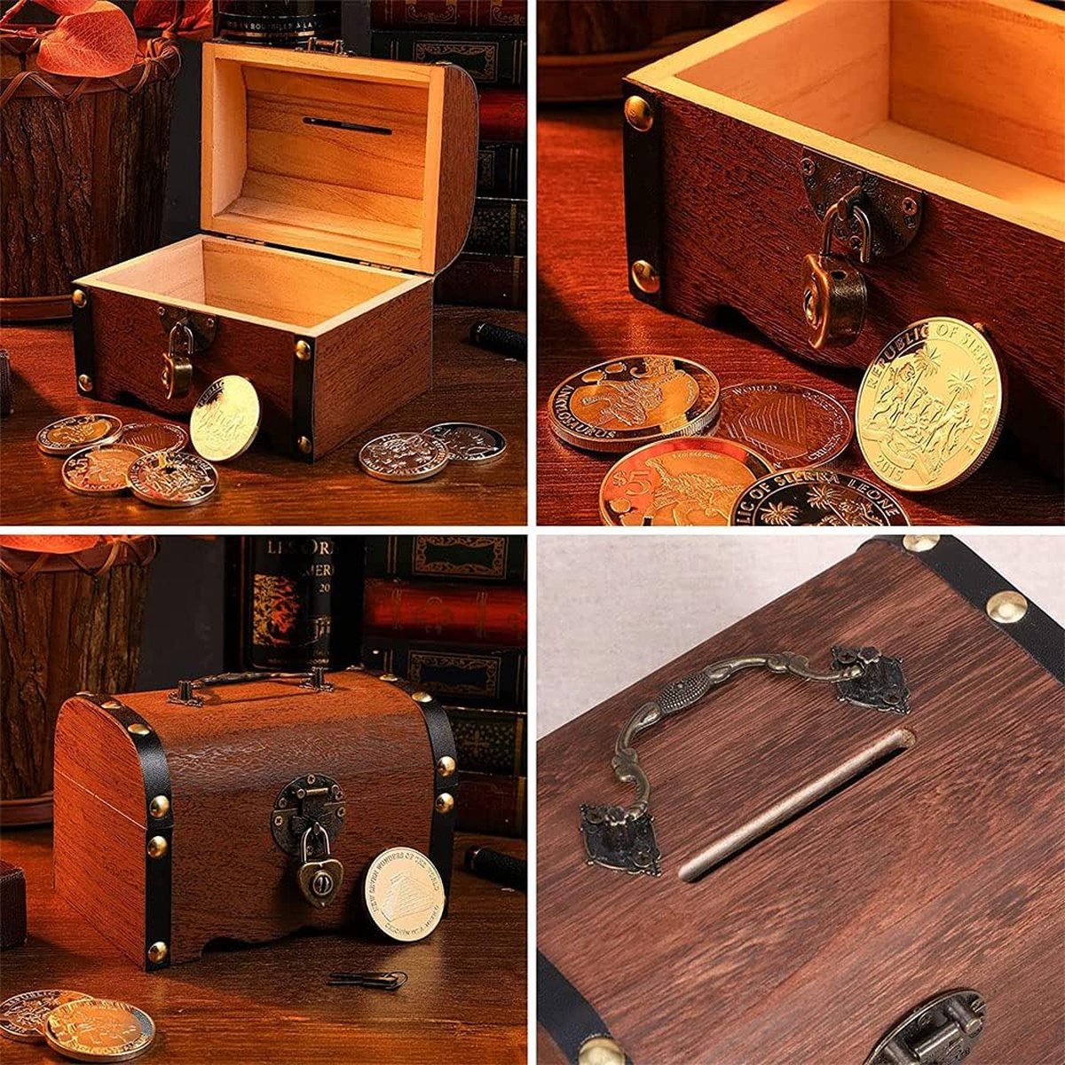 Spaarpot, Houten Spaarpot Vintage Houten Spaarbank Met Slot Muntkist Schatkist for Geschenken for Kinderen Volwassene, Volwassenen, Kinderen, Vakantiecadeaus(Light Brown