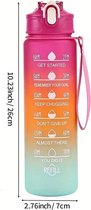 Motiverende waterfles met rietje | drinkfles met tijdsmarkering | motivatie voor kinderen en volwassenen | motivatiefles | drinkflessen in de kleuren: roze, oranje en blauw