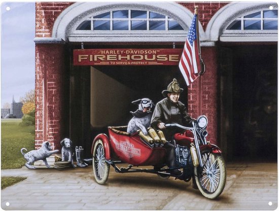 Plaque métallique Harley-Davidson Firehouse Dogs - 40 x 30 cm