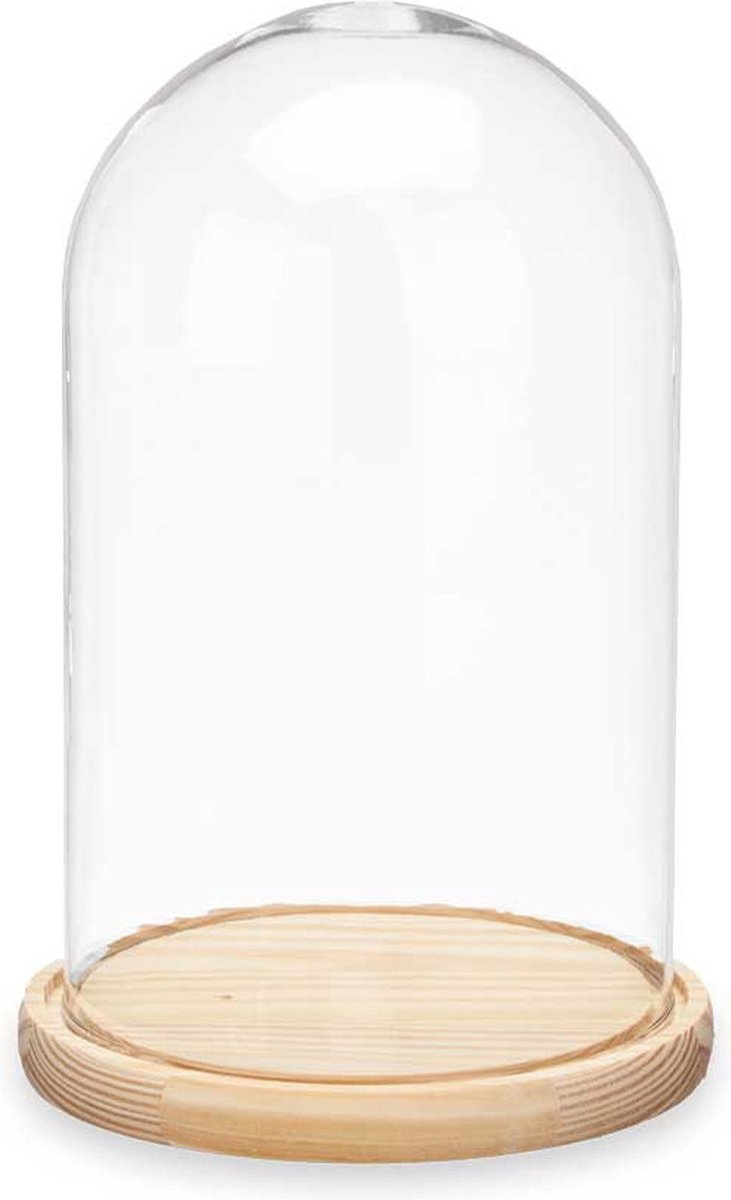 Giftdecor Decoratie stolp - glas - houten beige plateau - D15 x H25 cm
