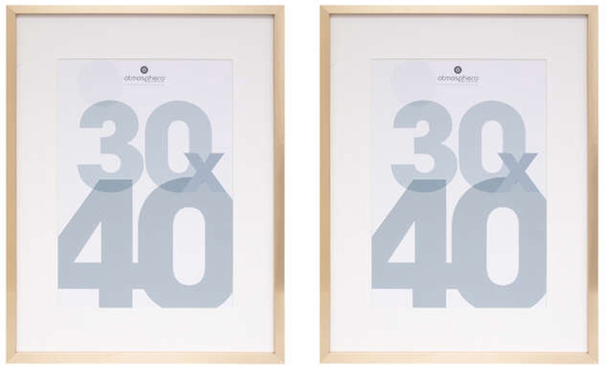 Atmosphera Fotolijstje Manu - 2x - met passe partout - voor een foto van 30 x 40 cm - goud - MDF/Glas - Klassieker Goudkleurig
