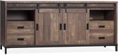 Staphorst Dressoir Groot - Dressoir Industrieel - 220 x 45 x 95cm - 2 deuren, 4 lades, 2 open vakken - Woonkamer kast - Espresso houtlook