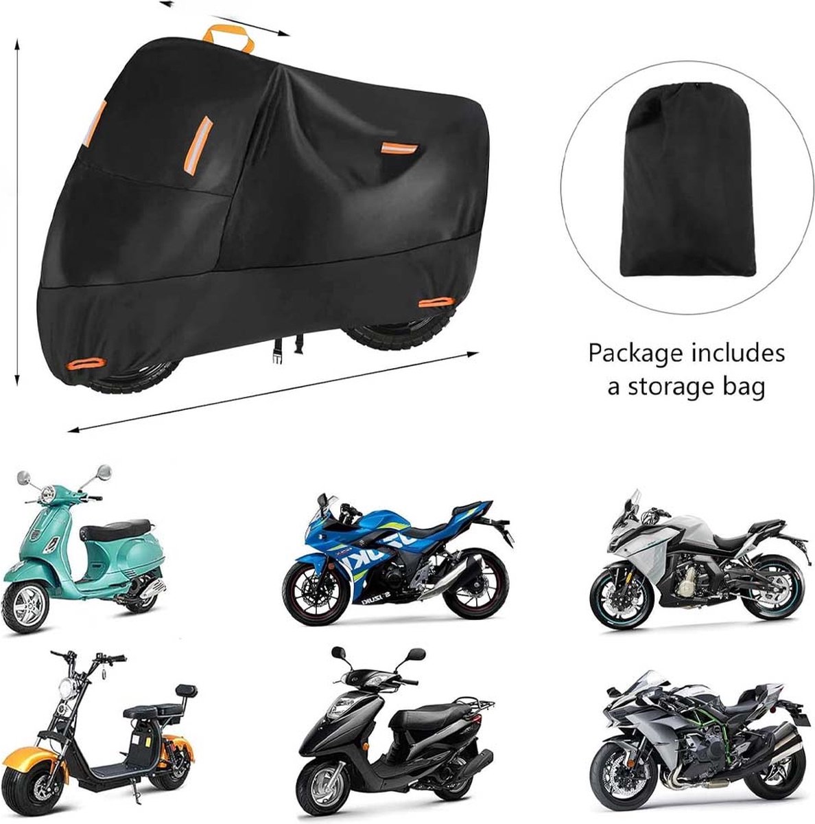 Motorhoes-Scooterhoes-Universeel Scooterhoes / Motorhoes - Waterdicht - Geschikt voor Windscherm -210D Waterproof Motorcycle Cover Outdoor Indoor-Motorbike Cover Rain UV Dust Protective for Scooter (XXL: 96x 41x 49 inch) – foto 7