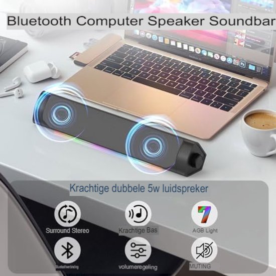 Soundbar pc - Pc soundbar - Computer soundbar - Soundbar computer - 32 x 8 x 10 cm - 390 gram - Grijs — afbeelding 4
