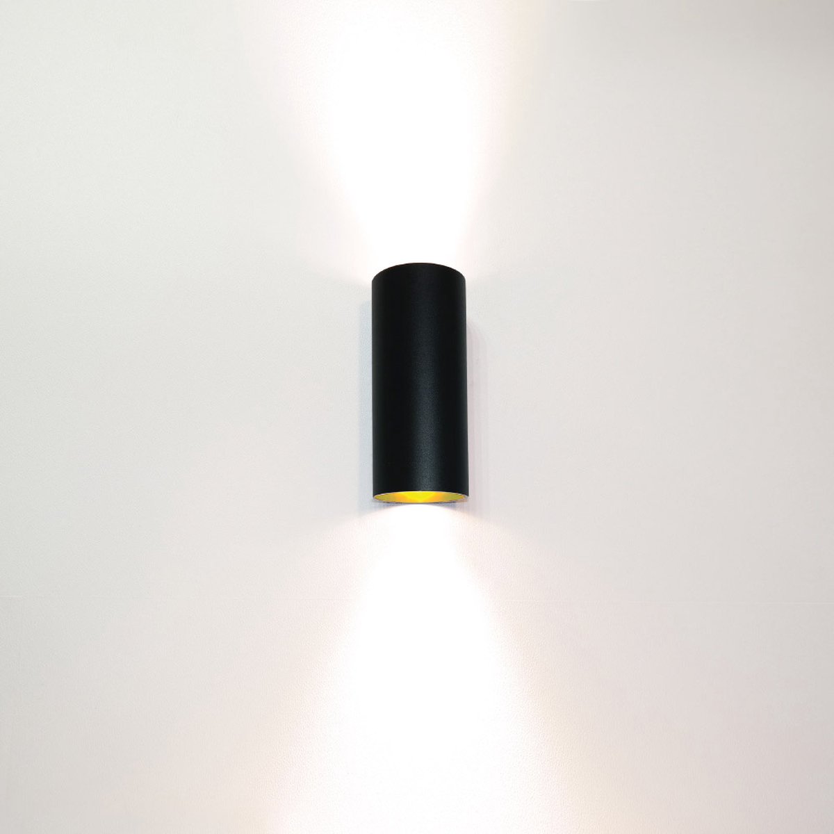 Wandlamp Roulo 2 Zwart/Goud - Ø6,5xH15,4cm - 2x GU10 LED 4,8W 2700K 355lm - IP20 - Dimbaar > wandlamp zwart goud | wandlamp binnen zwart goud | wandlamp hal zwart goud | wandlamp woonkamer zwart goud | wandlamp slaapkamer zwart goud