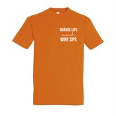 Shirt Oranje - Koningsdag shirt met tekst - Maat M - Orange lips and wine sips