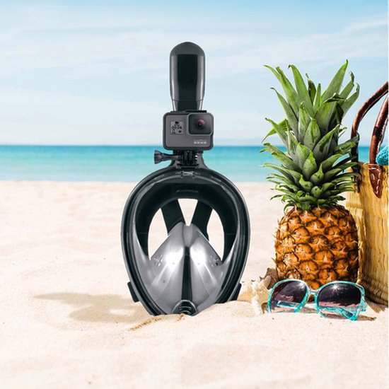 Travelhawk Snorkelmasker - Volwassenen L/XL - Snorkelset Zwart - Full Face Duikmasker - Duikbril met Snorkel - Snorkelen en duiken