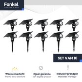 FONKEL® Set 10x LED Tuinspots voor Buiten Waterdicht IP65 Zwart - Solar Tuinverlichting Zonne Energie - Prikspots Buiten Warm Sfeerlicht 5 Watt - Met Aan- en Uitschakelaar - Verlichting Buiten