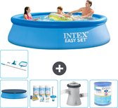 Intex Rond Opblaasbaar Easy Set Zwembad - 305 x 76 cm - Blauw - Inclusief Afdekzeil - Onderhoudspakket - Zwembadfilterpomp - Filter - Schoonmaakset