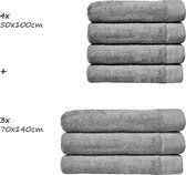 HOOMstyle Badgoedset Aanbieding 4x Handdoek 50x100cm & 3x Badlaken 70x140cm - Voordeelset - Grijs