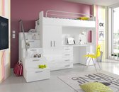 Raj 4S jeugdset - wit/wit glans - bureau - kledingkast - Stapelbed - bed 80 x 200 cm -Maxi Maja