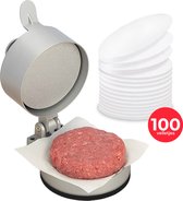 GrillX Hamburgerpers - Incl. 100x Wax Papiertjes - Professionele Hamburgermaker - In Dikte Verstelbaar - Hamburger Pers / Maker