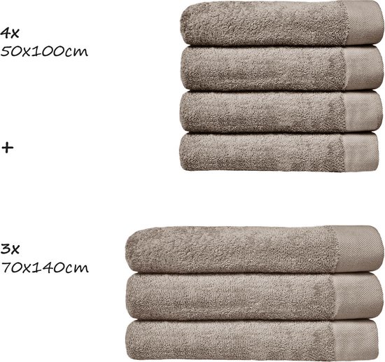 HOOMstyle Badgoedset Avenue Aanbieding 4x Handdoek 50x100cm & 3x Badlaken 70x140cm - Voordeelset - Taupe