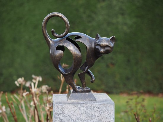 Brons beeld - Tuinbeeld Kat - moderne sculptuur - Bronzartes - 38 cm hoog