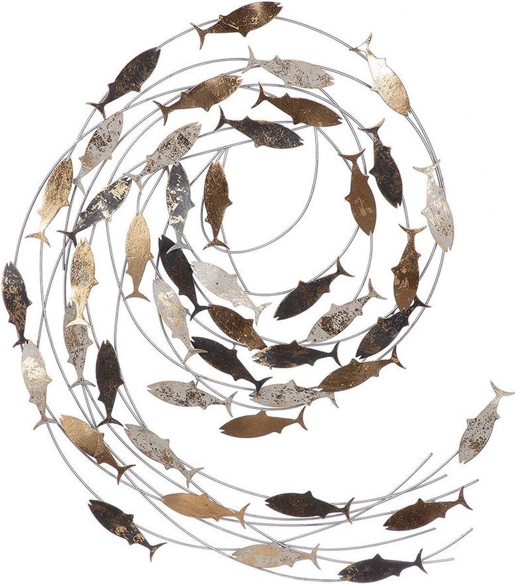 wandrelief vissen school- metaal -bronze zilver - 5x60x71 cm wanddecoratie