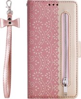 Portemonnee roze goud wallet book-case rits hoesje Telefoonhoesje geschikt voor Samsung Galaxy A55