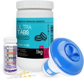 Pool-care Combi-kit - chloortabletten van 20 g Eur-o-tabs 1 kg, chloordrijver en test strips (50 stuks)