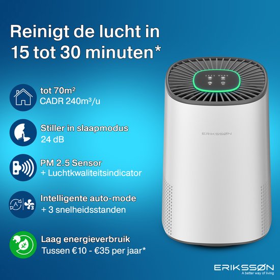 Erikssøn Purificateur D'air Air Purifier Elite - Noir - 240 M3/h