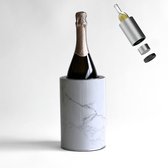 Coolenator Wijnkoeler – Champagnekoeler – Flessenkoeler met Uniek Uitneembaar Vrieselement – Hoogwaardig Aluminium – Wit Marmer