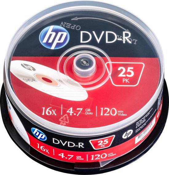 HP DVD-R 16x 4.7GB 120 min, 25 stuks