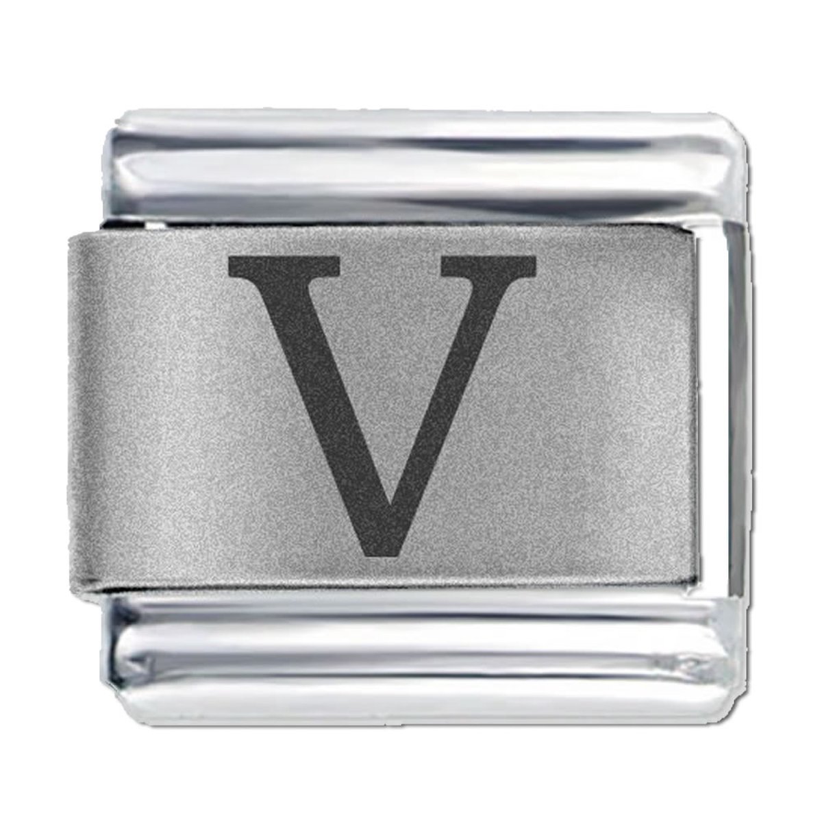 Bedel - Schakel - 9mm - Letter V - Laser Alfabet - Charms - 9mm Schakel voor Italiaanse Bedelarmband - Schakelarmband