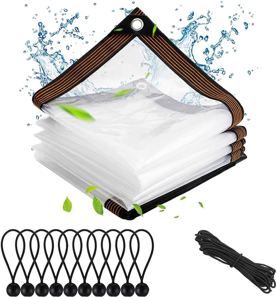 Dekzeil, waterdicht, transparant, pvc, met ingestanste ringen, transparant afdekzeil, transparant met ogen, duurzame luifels, waterdichte folie voor in de tuin