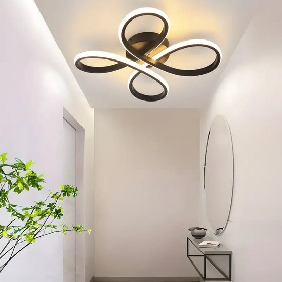LuxiLamps - Moderne Krullen Plafondlamp - LED Verlichting - Kroonluchter - 40 cm - Zwart - Gangpad of Hal Lamp - Plafonniére - 30W