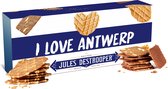 Jules Destrooper Natuurboterwafels (100g) & Amandelbrood met Belgische melkchocolade (125g) - "I love Antwerp / j’aime Anvers" - Belgische koekjes - 225g