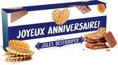 Jules Destrooper Parijse Wafels (100g) & Amandelbrood met chocolade (125g) - "Gelukkige verjaardag / joyeux anniversaire" - Belgische koekjes - 225g