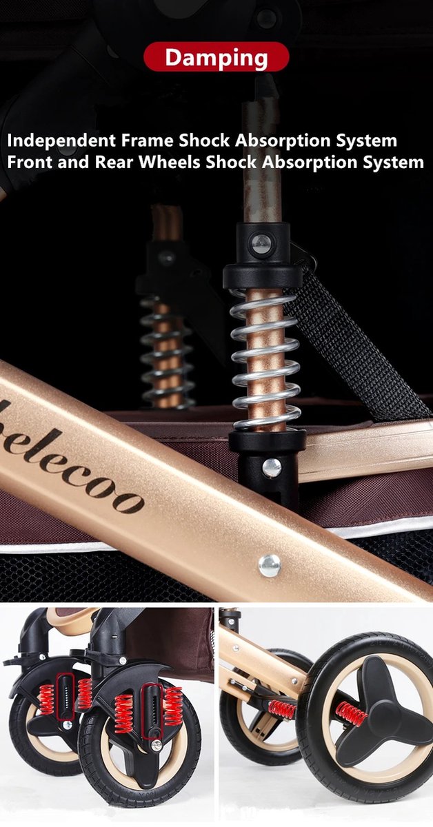 Bloominggoods® 3 In 1 Kinderwagen - Reiswieg - Buggy - Inklapbaar - 0-36 Maanden - Kleur Zwart Goud - Inclusief Autostoel van Bloominggoods® — afbeelding 3