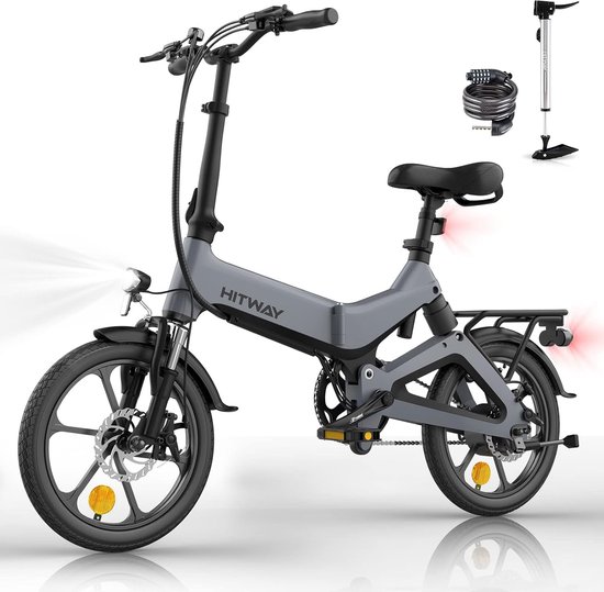Vélo électrique Hitway | Vélo électrique pliable | 16 pouces | Moteur 250W | Gris / Noir
