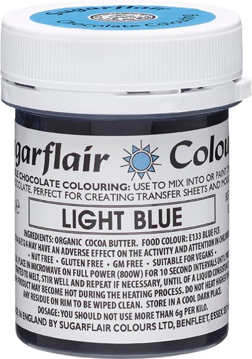 Sugarflair Chocolate Colour - Lichtblauw - 35g - Chocolade Kleurstof - Voedingskleurstof