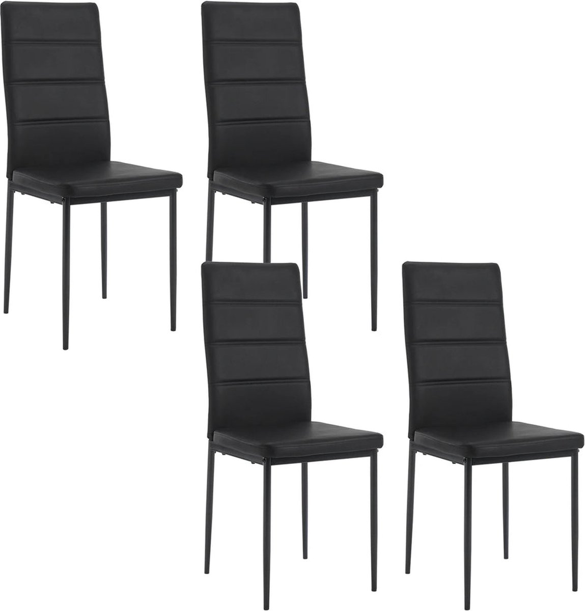BukkitBow Set van 4 Eetkamerstoelen van Kunstleer - met Metalen Onderstel - Zwart