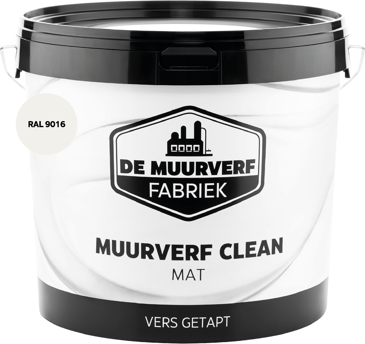 De Muurverffabriek - Muurverf Clean - RAL 9016 - 10 liter - wit - mat - muurverf voor binnen - afwasbaar - reinigbaar - geen glimmende vlekken na reiniging - droogt anel